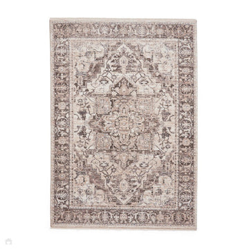 Vintage 35018 Traditional Distressed Heriz Medallion Border Soft-Touch Cream/Grey/Beige Rug-Think Rugs-Rug Love - The Most Loved Rug Store
